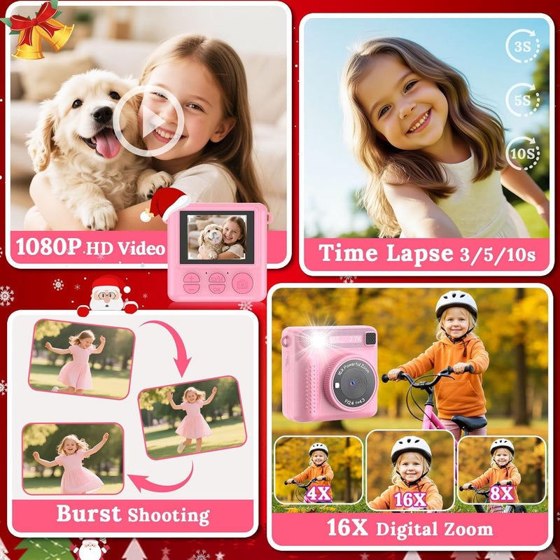 JPVERLY Kids Instant Print Camera - Christmas Birthday Gift for Boys and Girls Ages 3-12, Kids Digital Camera Toys with 1080P HD Video, 32GB Card (Pink Pro) - Image 5